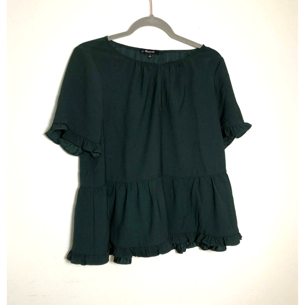 Madewell Dark Green Ruffle Peplum Blouse
